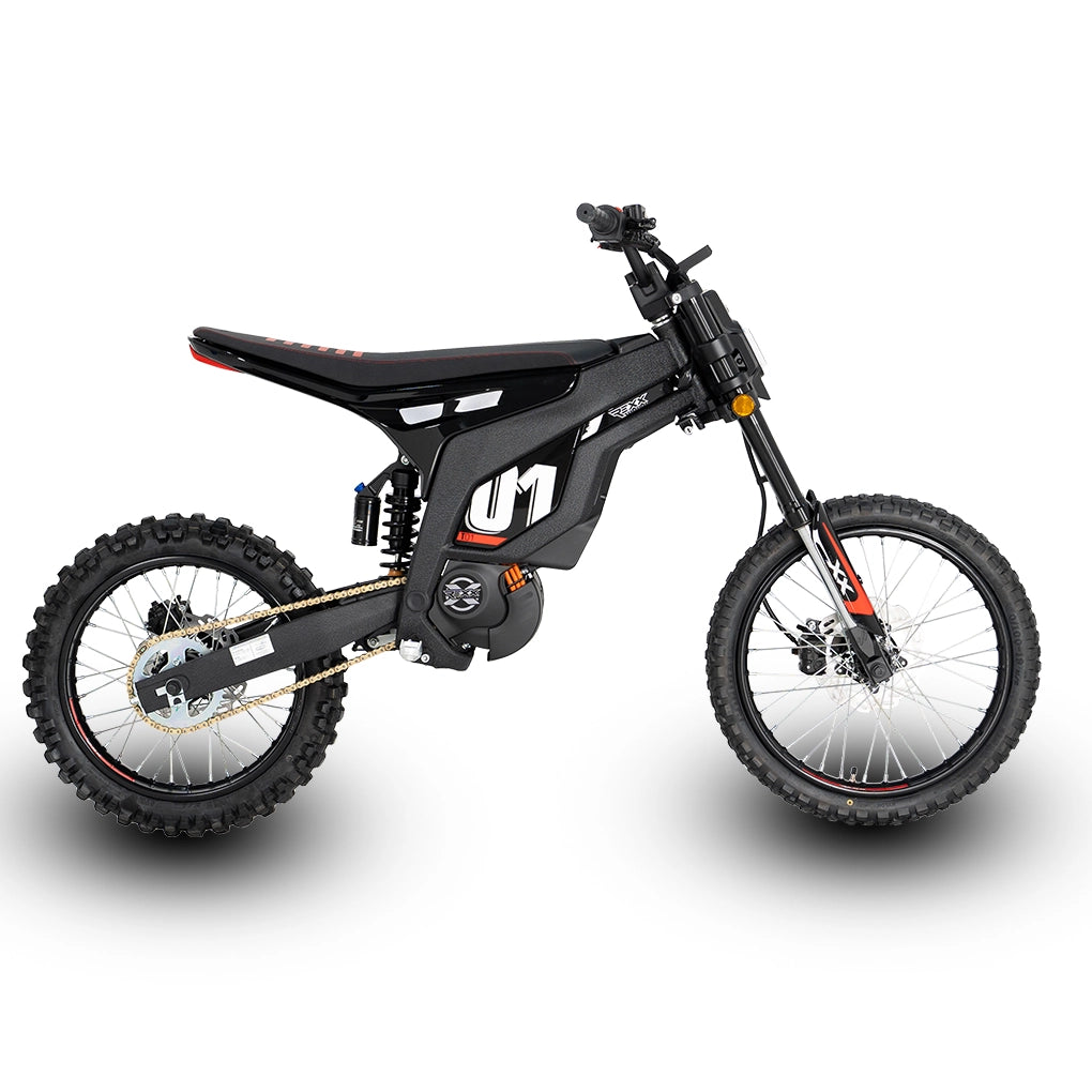 Black electric bike with visible branding on a white background